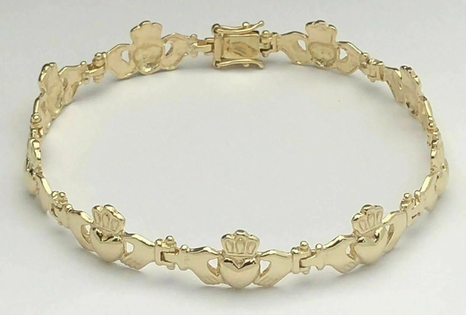 14k Yellow Gold Solid Love Friendship Irish Claddagh Bracelet 7.25" 10.4mm 14.2g