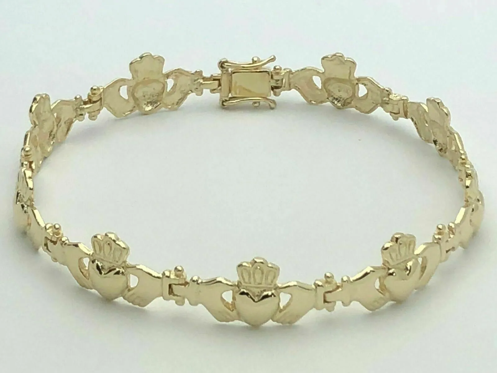 14k Yellow Gold Solid Love Friendship Irish Claddagh Bracelet 7.25" 10.4mm 14.2g