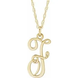 14K Yellow Script Initial F 16-18" Necklace