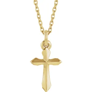 14KT Yellow Gold Beveled Cross Necklace 18"