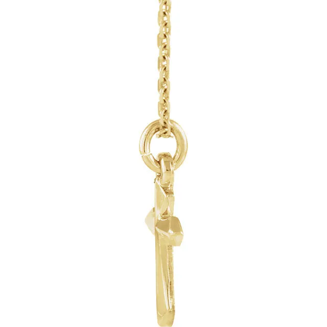 14KT Yellow Gold Beveled Cross Necklace 18"