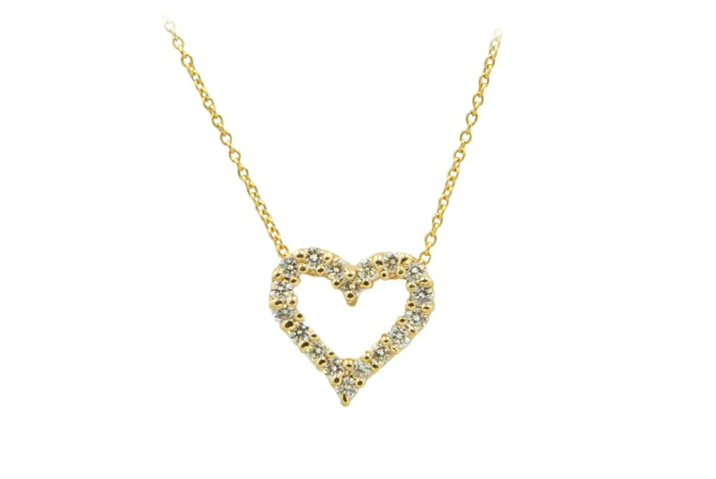 14Kt Yellow Gold Diamond Heart Necklace With 18 Round Full Cut Diamonds