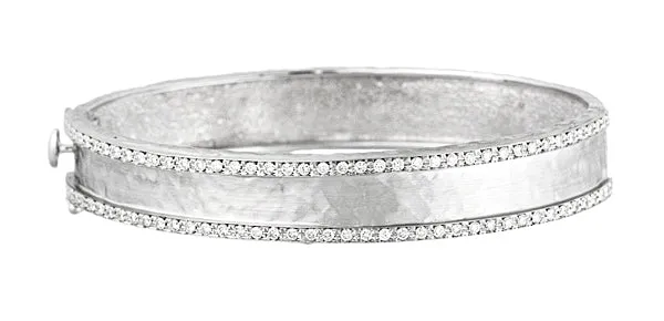 18 Karat Yellow Gold Hammered Diamond Bangle Bracelet