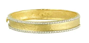 18 Karat Yellow Gold Hammered Diamond Bangle Bracelet