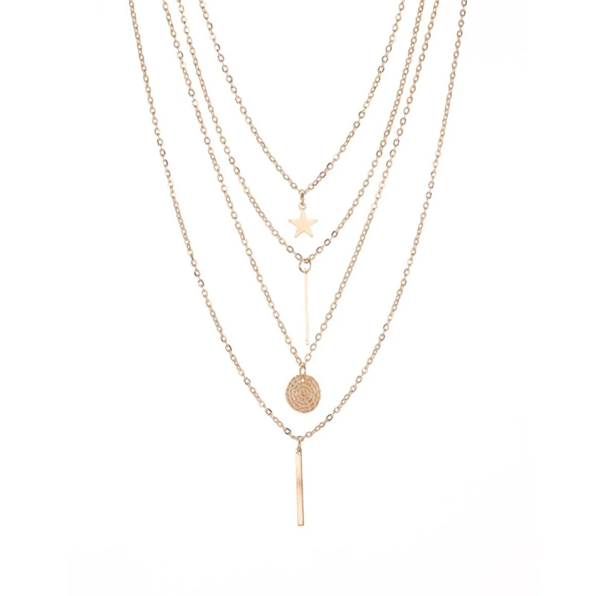 18K Gold-Plated Disc Bar Layered Pendant Necklace