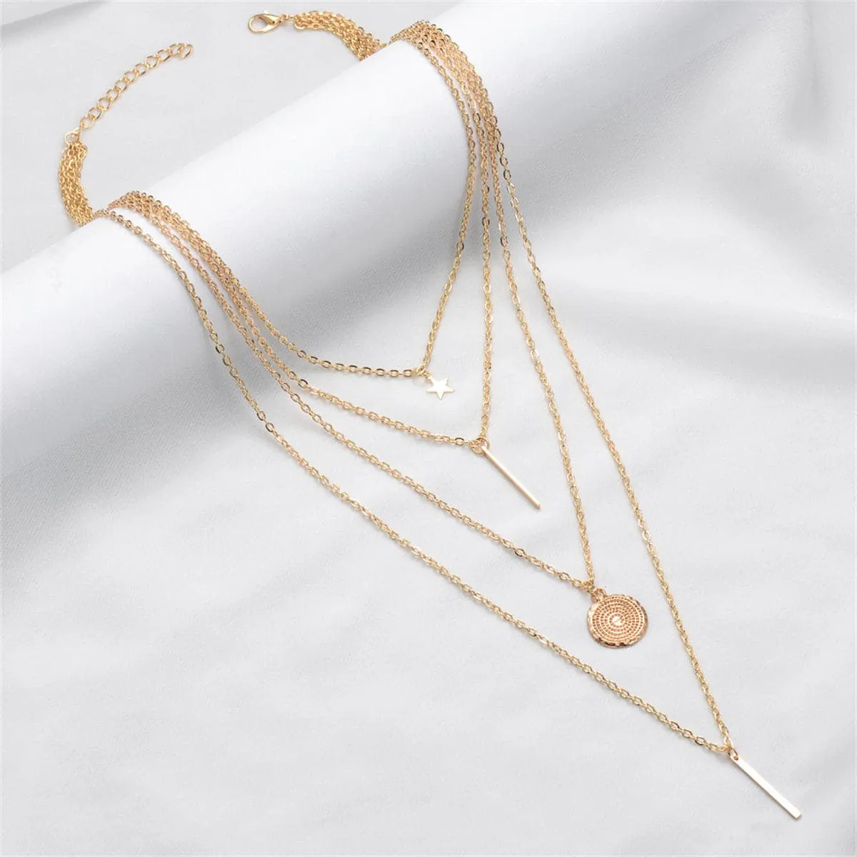 18K Gold-Plated Disc Bar Layered Pendant Necklace