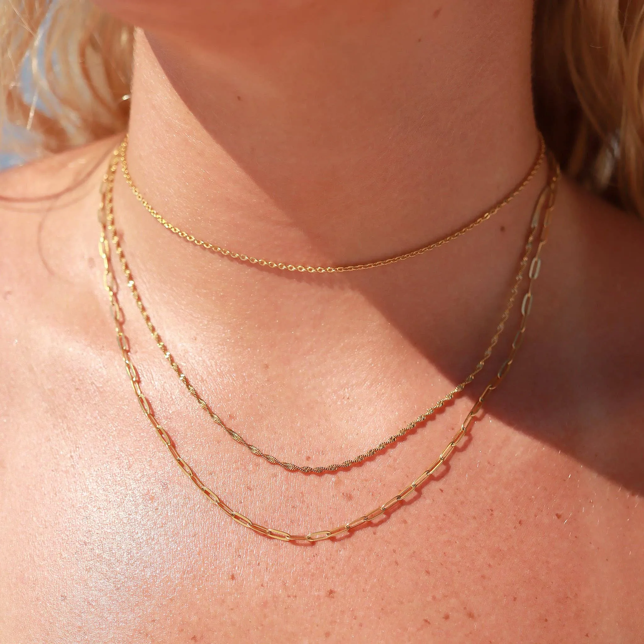 18K Gold PVD Stainless Steel 3 Row Layering Necklace Magnetic Clasp