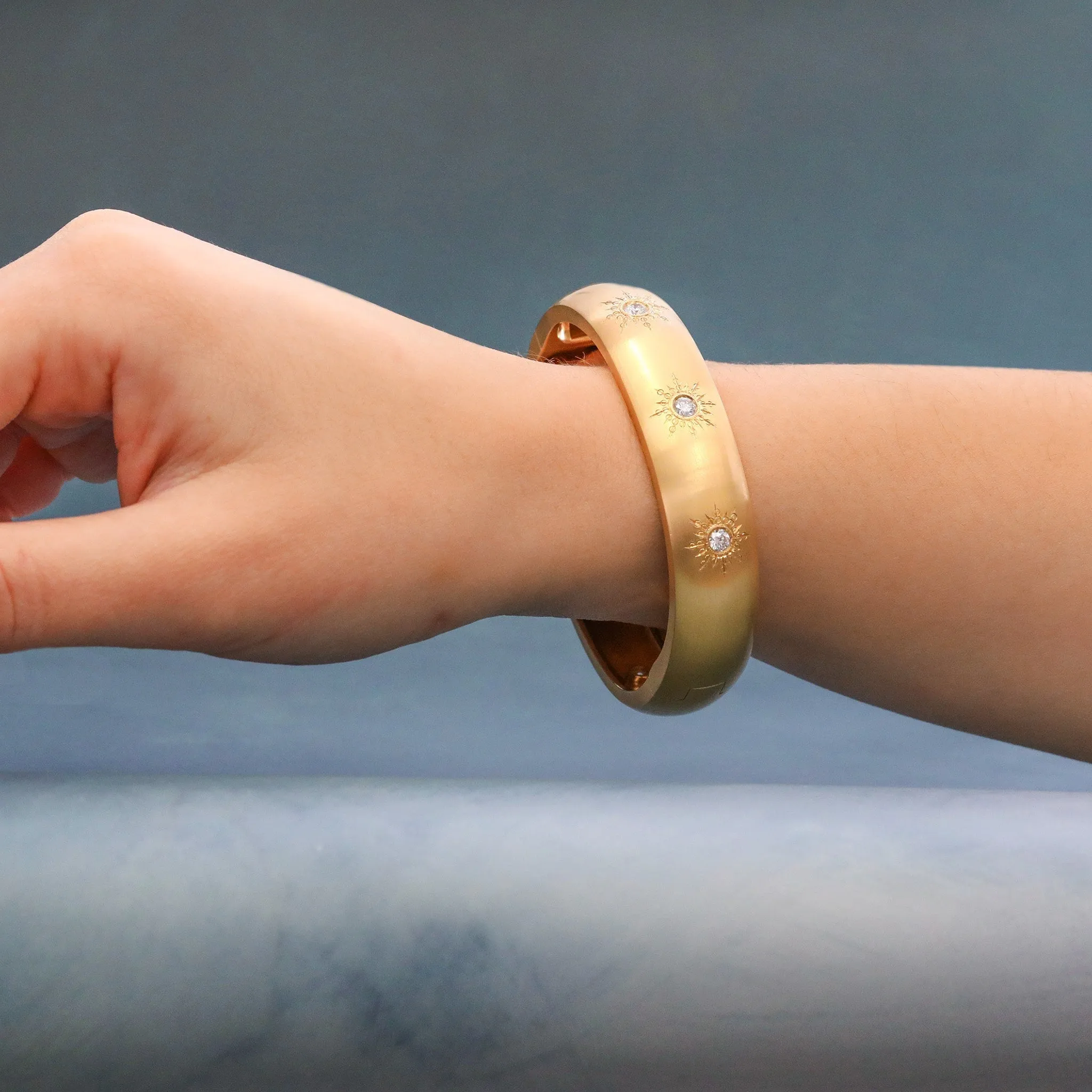 18K Gold "Bombe" Hinge Bracelet with Six "Sunburst" Diamonds
