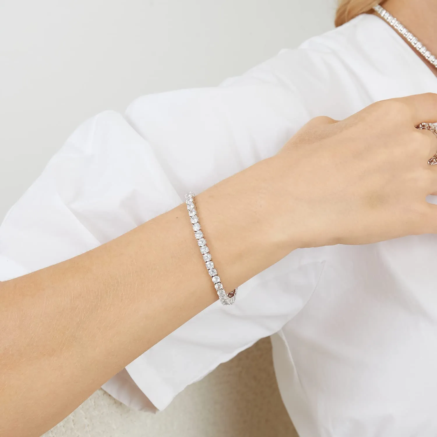 18K White Gold Plated Tennis Bracelet