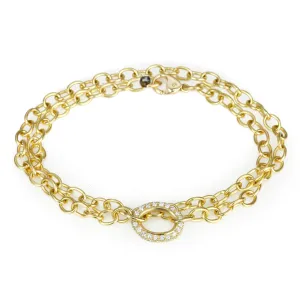 20K Gold Handmade Double Wrap Bracelet with One Pave Diamond Centerpiece