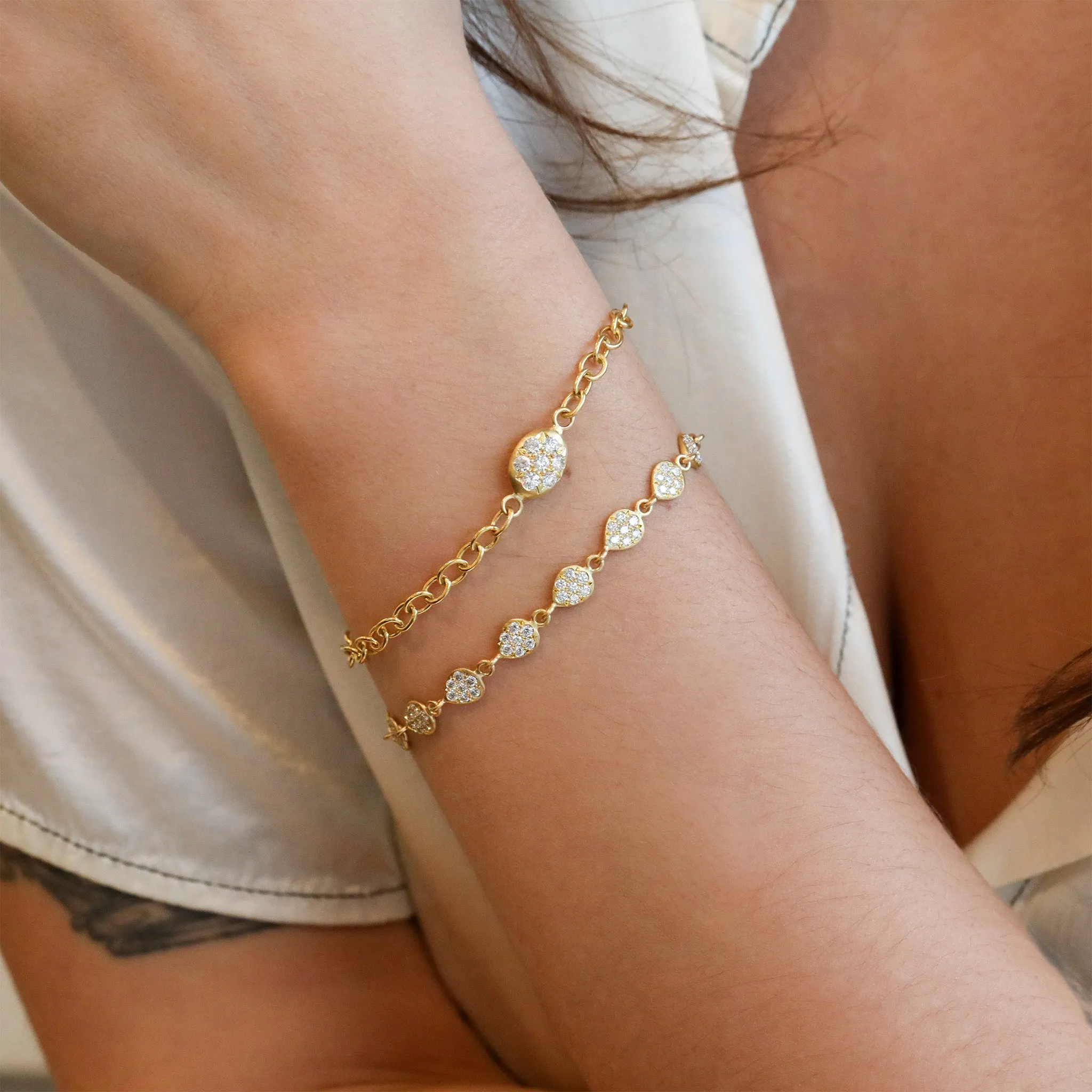 20K Pave Diamond Small Pear-Shaped "Nugget" Tennis Bracelet