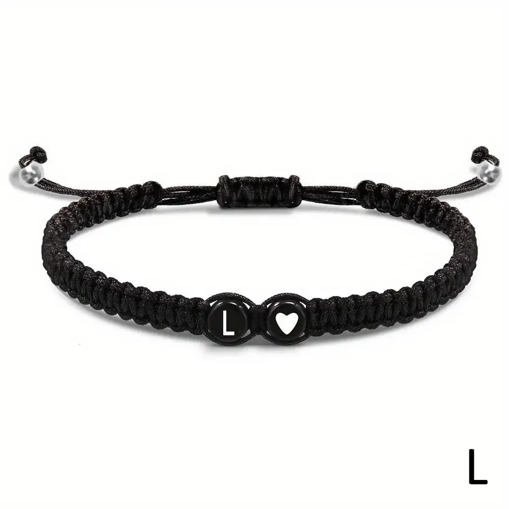 26 Letters Initial Heart Bracelets - Handmade Adjustable A-Z Name Braided Friendship Gift