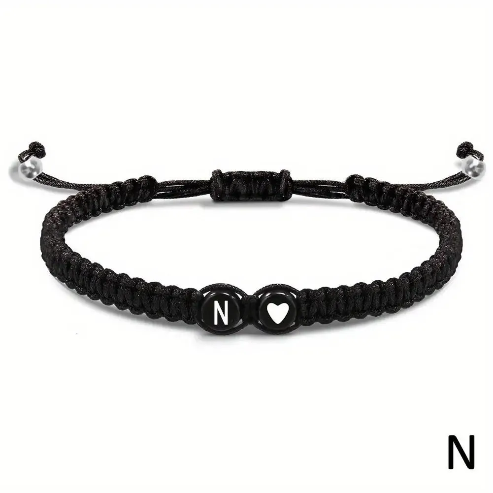 26 Letters Initial Heart Bracelets - Handmade Adjustable A-Z Name Braided Friendship Gift