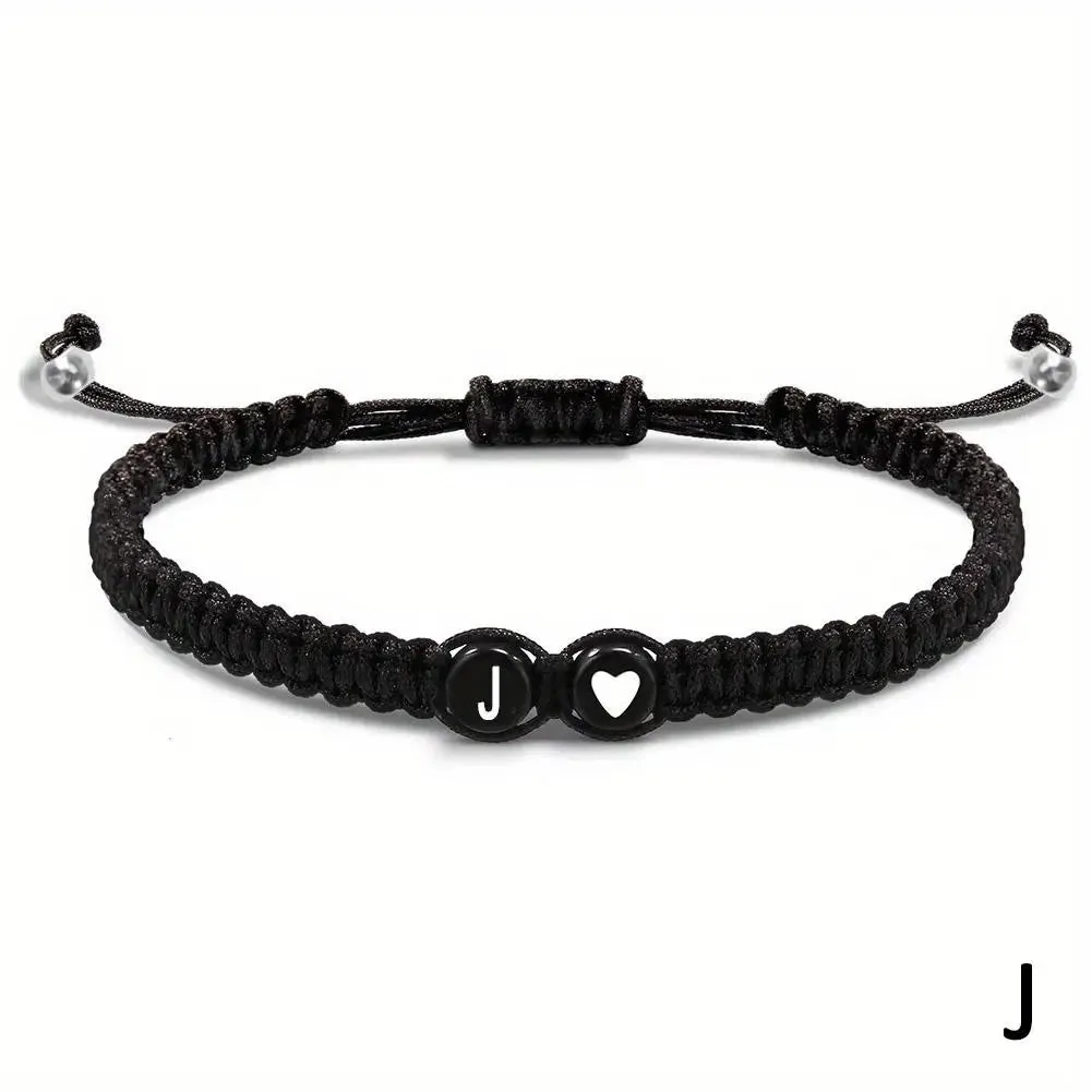 26 Letters Initial Heart Bracelets - Handmade Adjustable A-Z Name Braided Friendship Gift