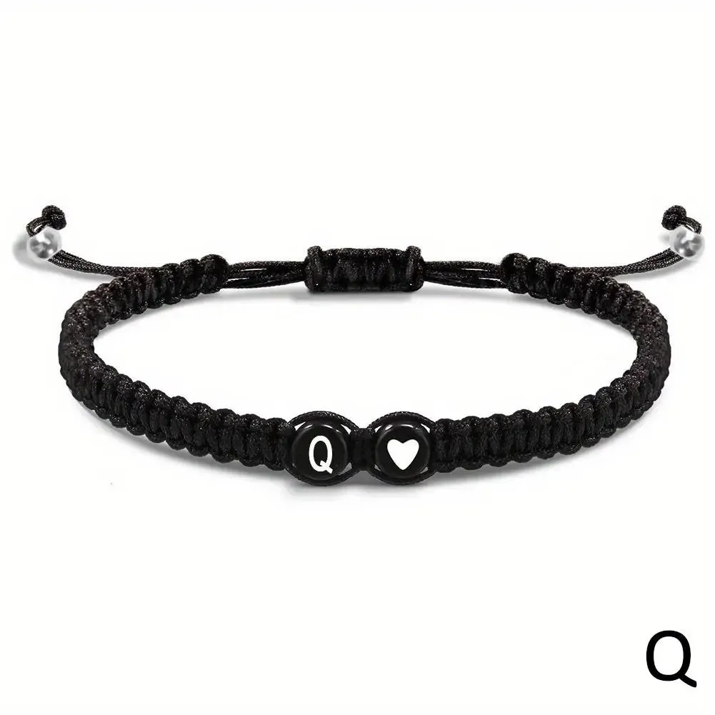 26 Letters Initial Heart Bracelets - Handmade Adjustable A-Z Name Braided Friendship Gift