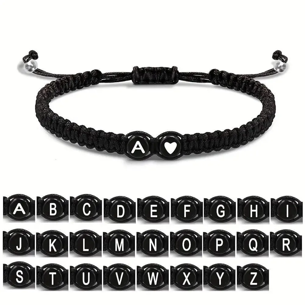 26 Letters Initial Heart Bracelets - Handmade Adjustable A-Z Name Braided Friendship Gift