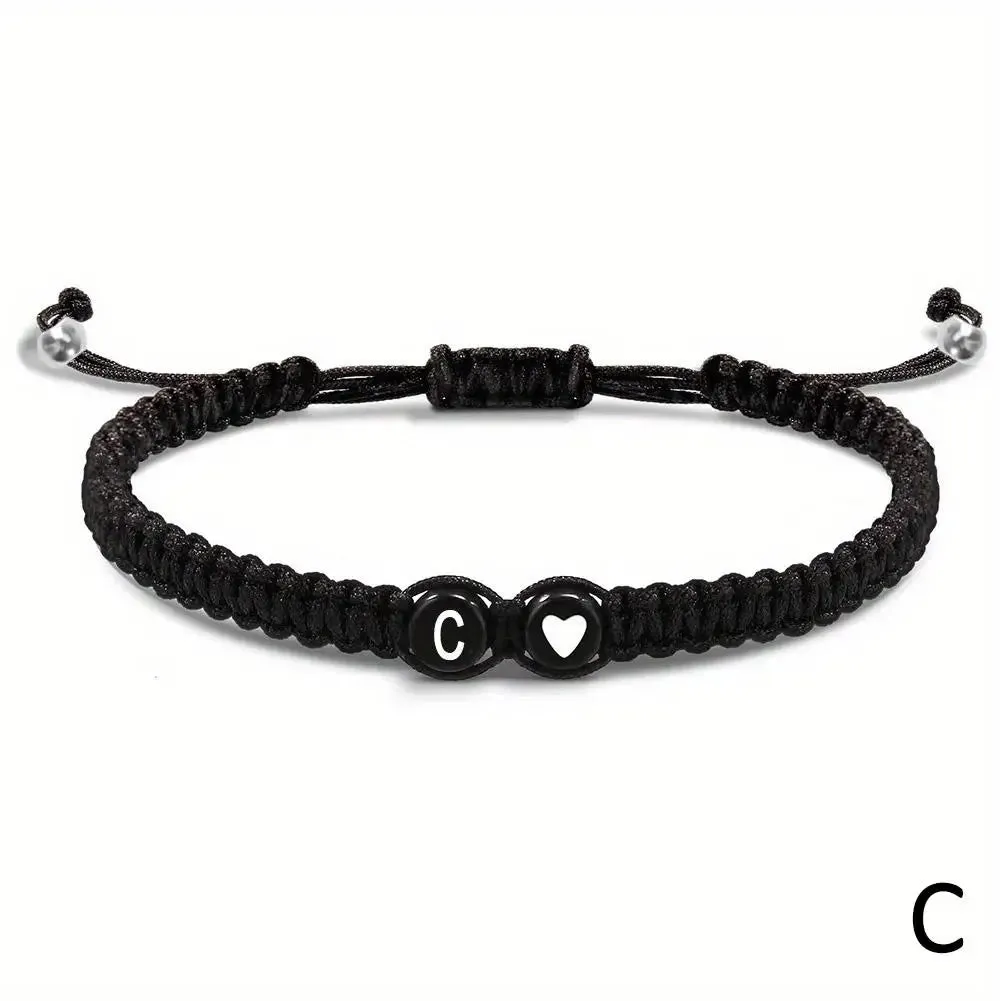 26 Letters Initial Heart Bracelets - Handmade Adjustable A-Z Name Braided Friendship Gift