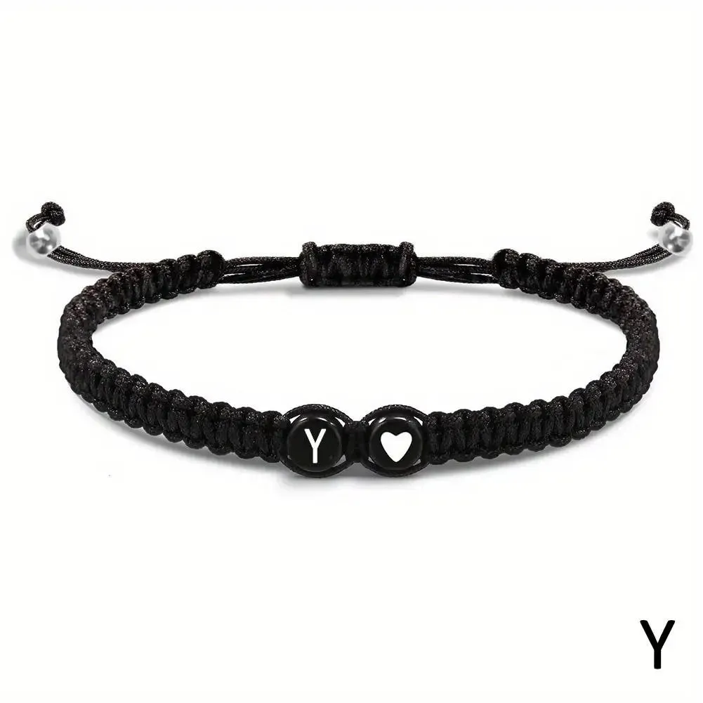 26 Letters Initial Heart Bracelets - Handmade Adjustable A-Z Name Braided Friendship Gift