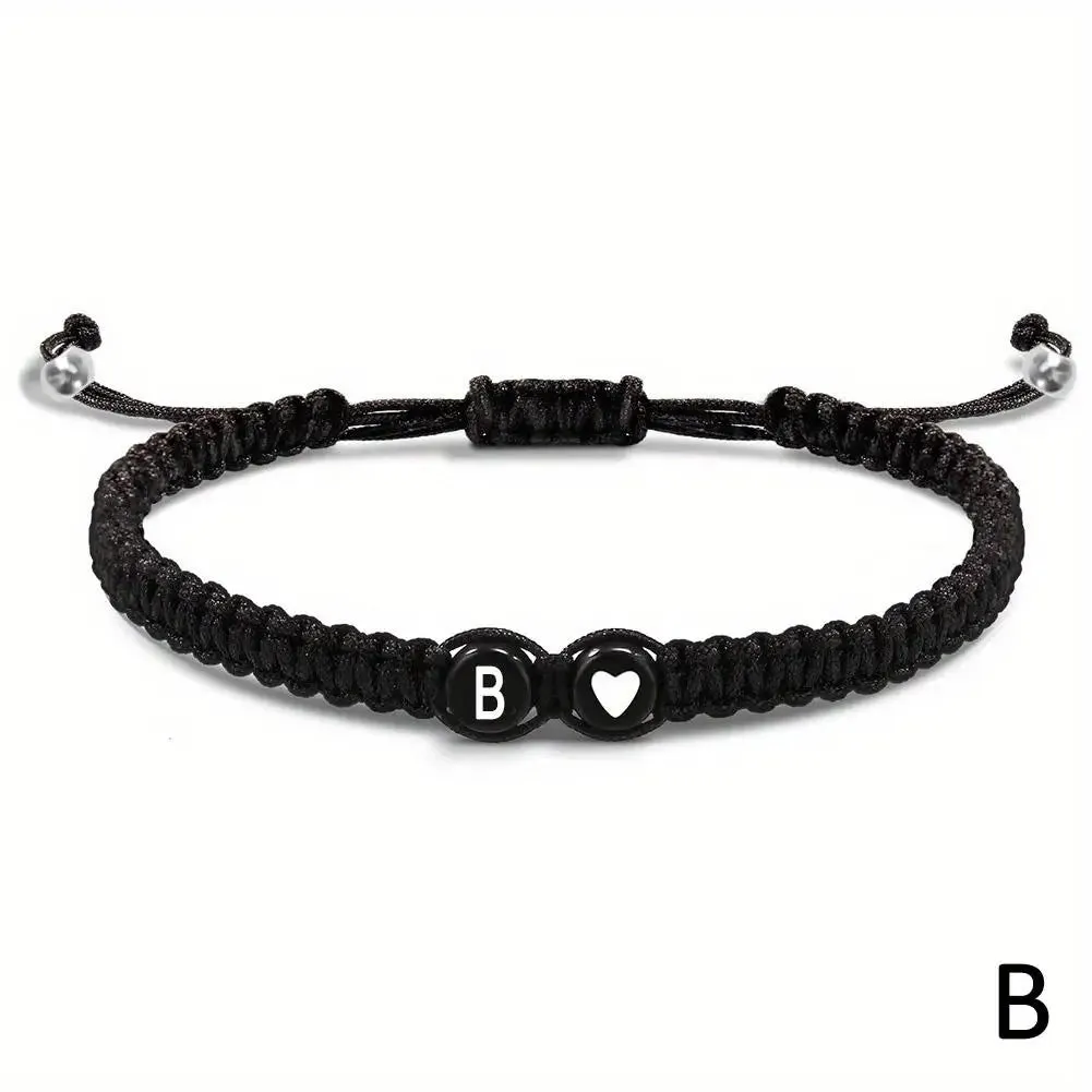 26 Letters Initial Heart Bracelets - Handmade Adjustable A-Z Name Braided Friendship Gift