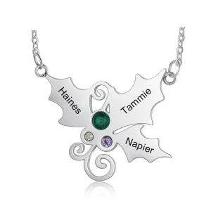 3 Names And 3 Stones Personalized Mistletoe Christmas Pendant