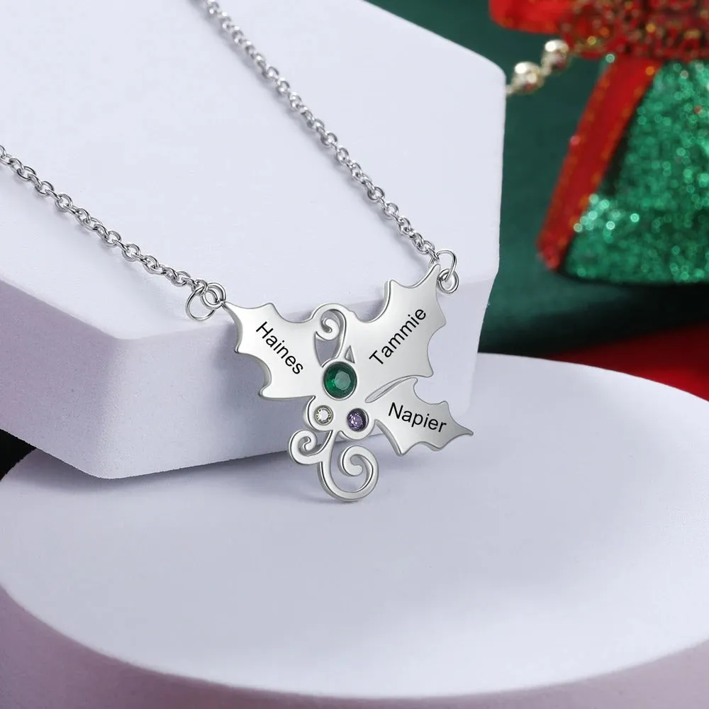 3 Names And 3 Stones Personalized Mistletoe Christmas Pendant
