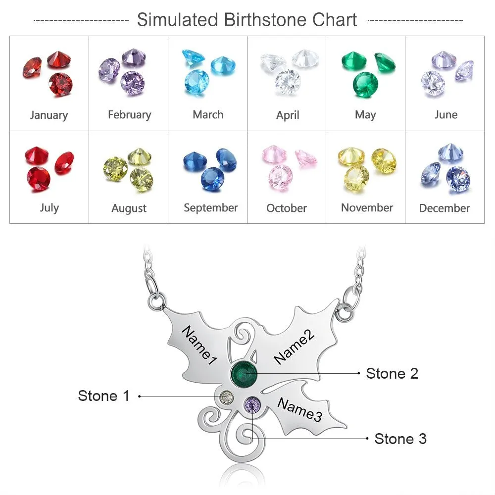 3 Names And 3 Stones Personalized Mistletoe Christmas Pendant