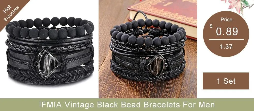 3/4Pcs Braided Wrap Leather Bracelets Sets/Rudder Charm Wood Beads Wristbands