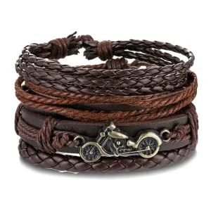 3/4Pcs Braided Wrap Leather Bracelets Sets/Rudder Charm Wood Beads Wristbands