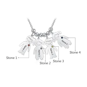4 Names Personalized Engraved Boy And Girl Pendant