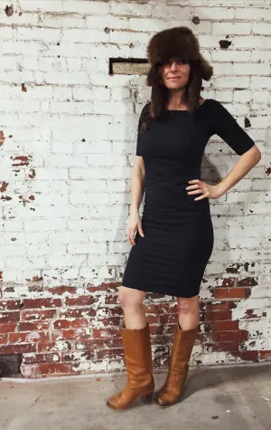 40s dress in charcoal organic cotton