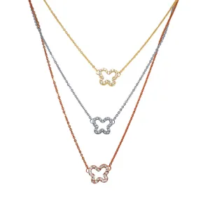 45cm 9ct Yellow Gold Silver Infused Layered Necklace with Cubic Zirconia