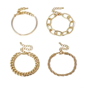 4Pcs/Set  Chunky Thick  Bracelets Bangles Punk Metal Rope Chain Bracelet