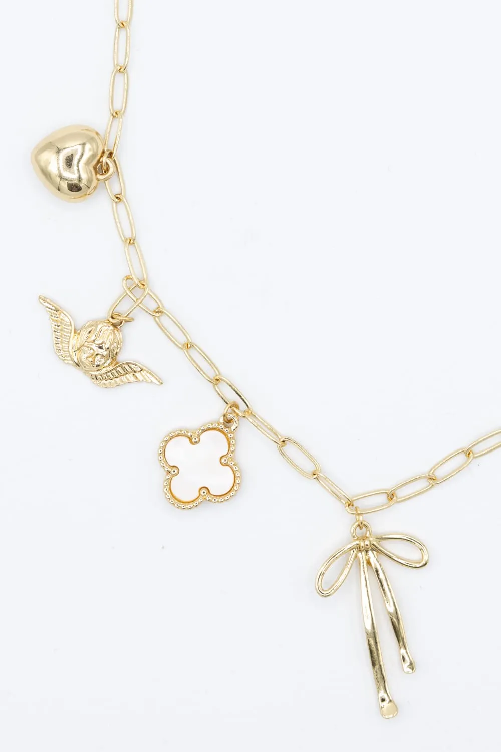 7 Charm Necklace in Gold | NNA218GDWHT