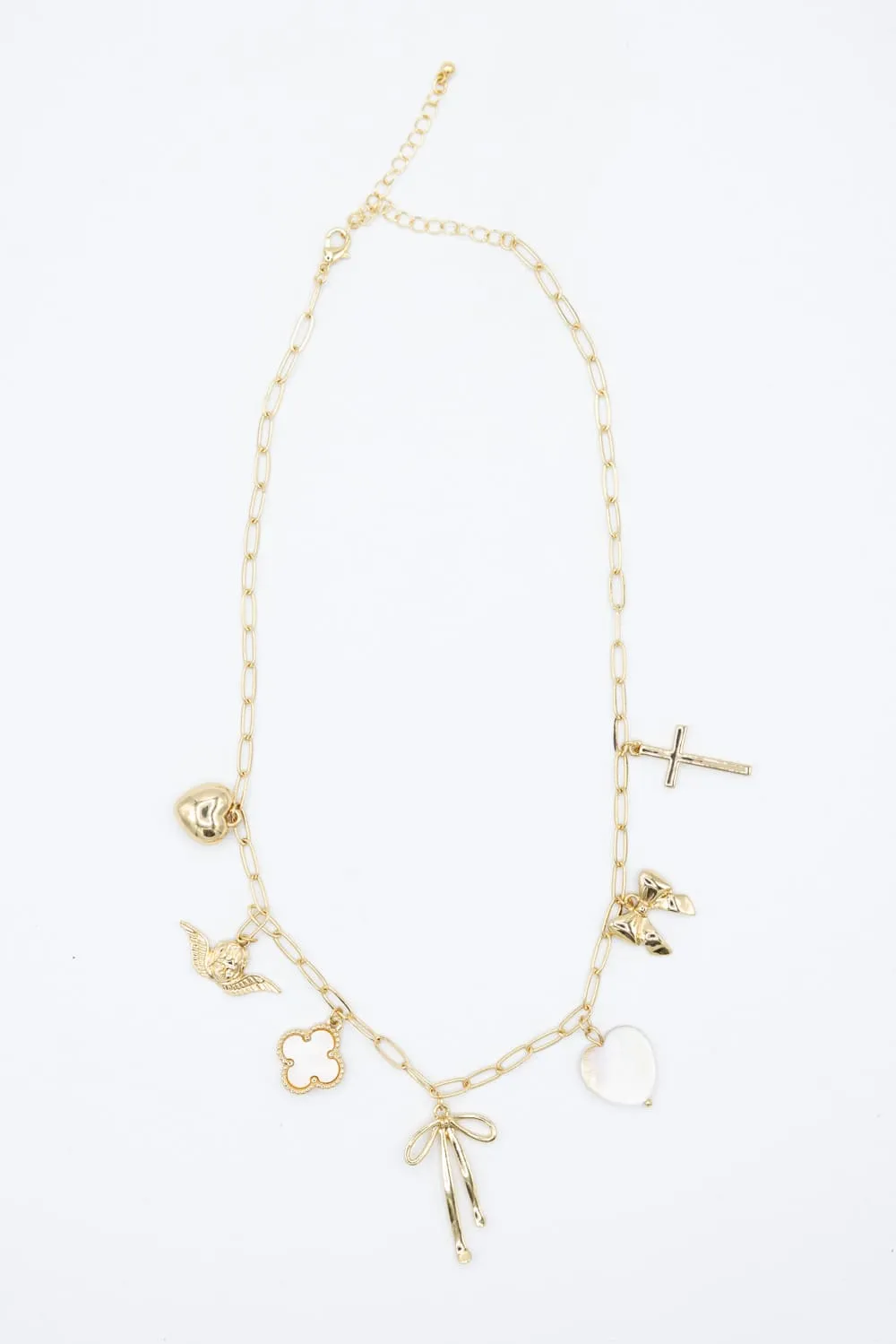 7 Charm Necklace in Gold | NNA218GDWHT