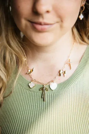 7 Charm Necklace in Gold | NNA218GDWHT