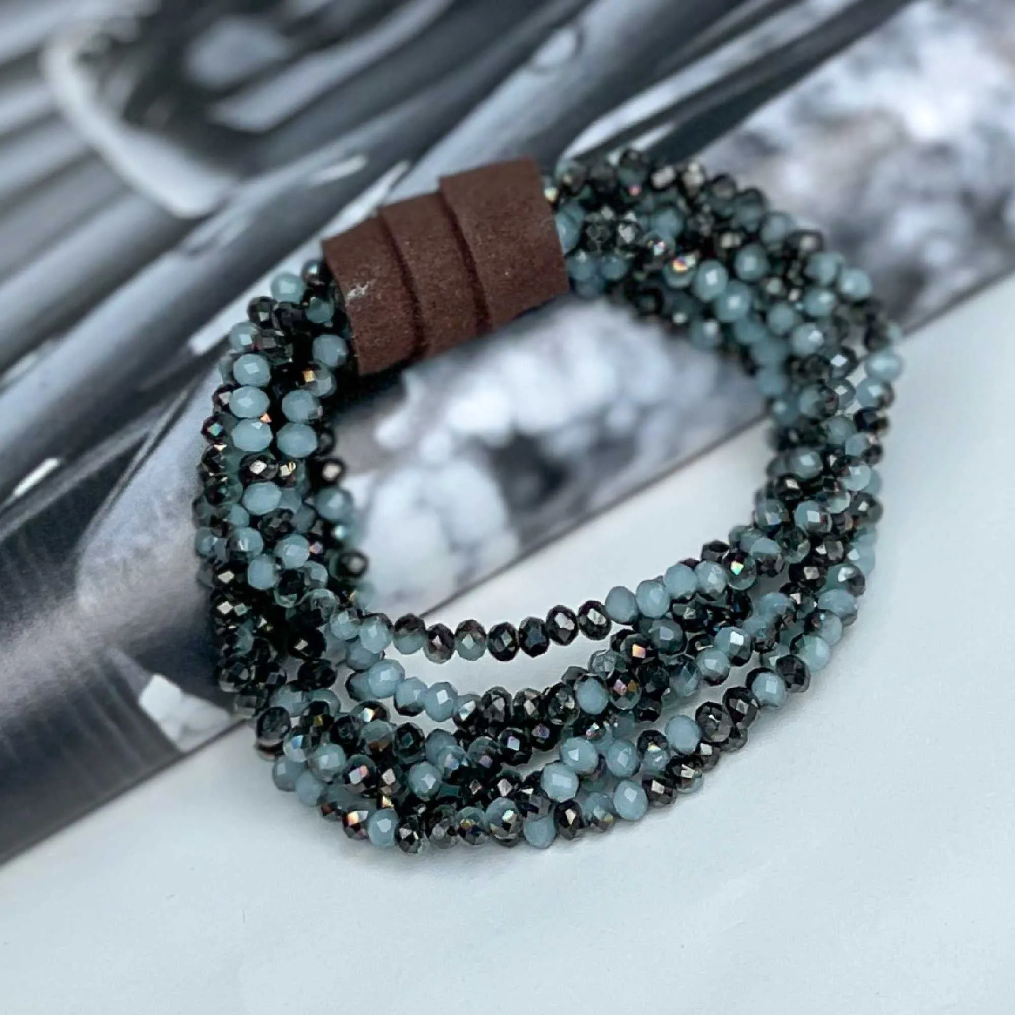 7-LAYER CRYSTAL BEAD BRACELET STACK