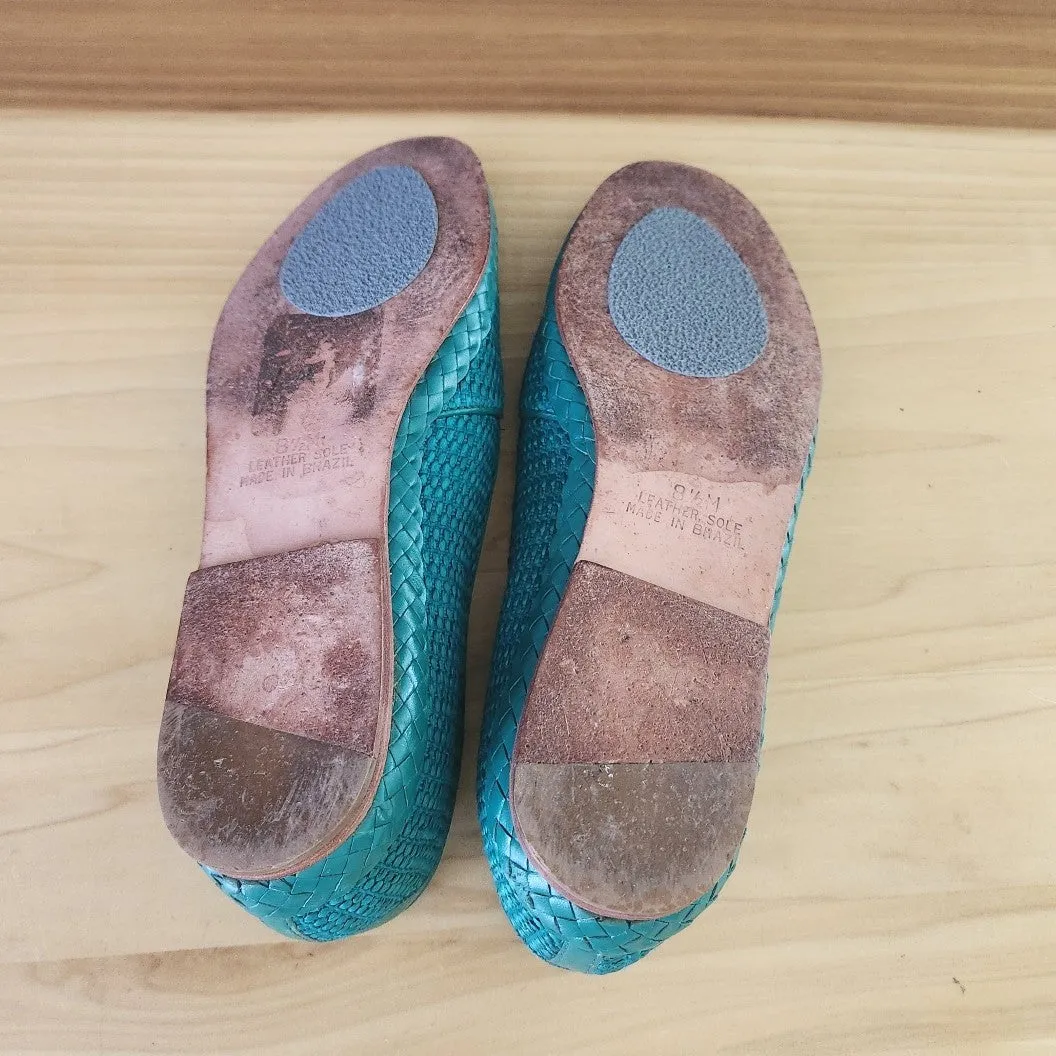 90s Teal Woven Flats