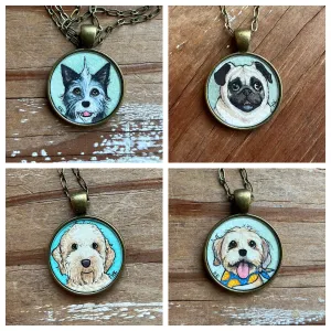 A Custom Pet Portrait Hand Painted Necklace, Original Watercolor Pet Portrait Painting by Heather Kent