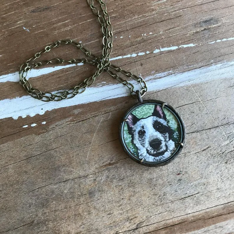 A Custom Pet Portrait Hand Painted Necklace, Original Watercolor Pet Portrait Painting by Heather Kent