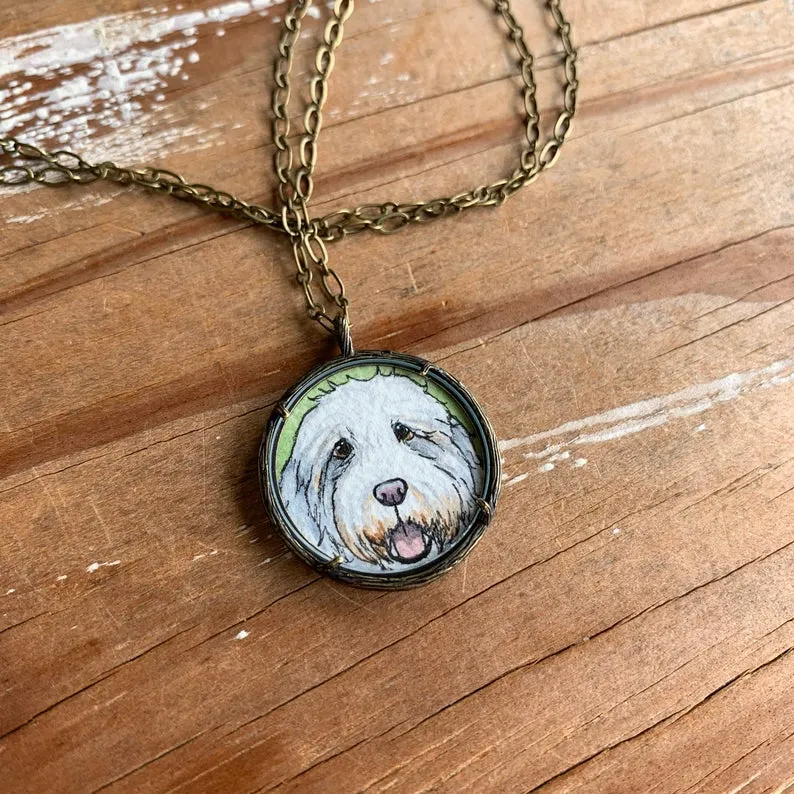 A Custom Pet Portrait Hand Painted Necklace, Original Watercolor Pet Portrait Painting by Heather Kent