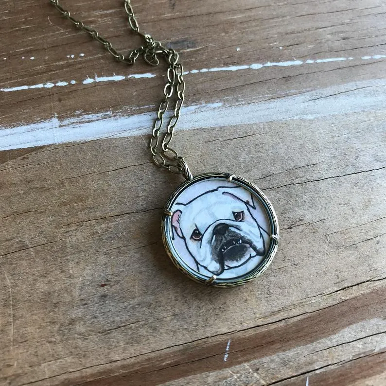 A Custom Pet Portrait Hand Painted Necklace, Original Watercolor Pet Portrait Painting by Heather Kent