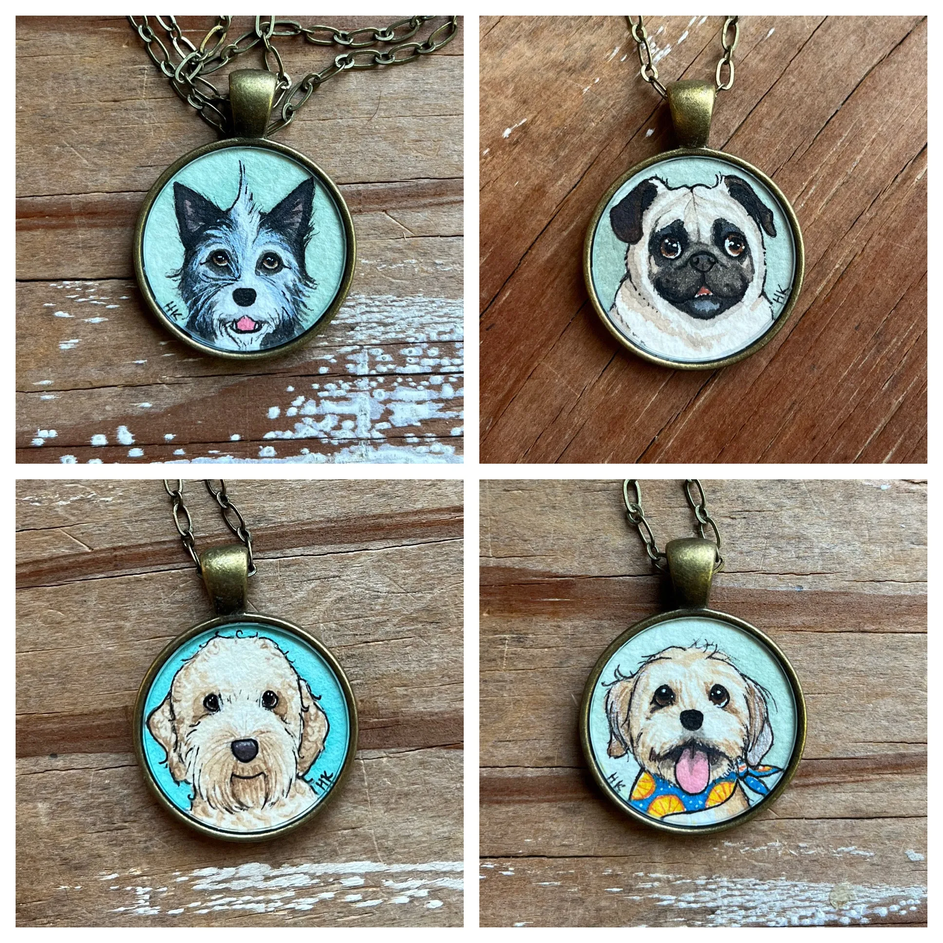 A Custom Pet Portrait Hand Painted Necklace, Original Watercolor Pet Portrait Painting by Heather Kent