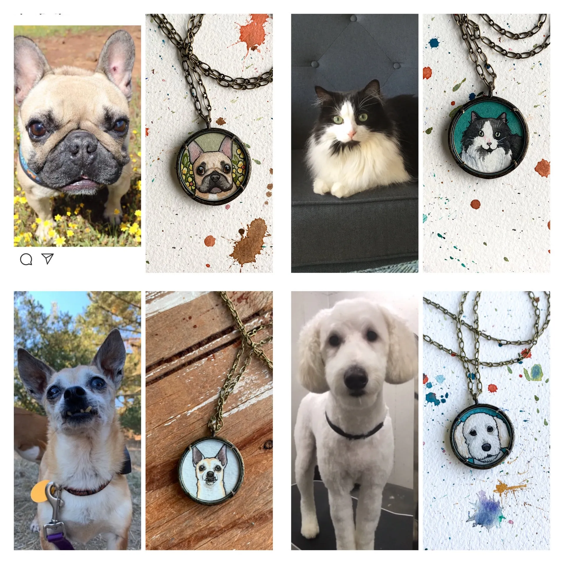 A Custom Pet Portrait Hand Painted Necklace, Original Watercolor Pet Portrait Painting by Heather Kent