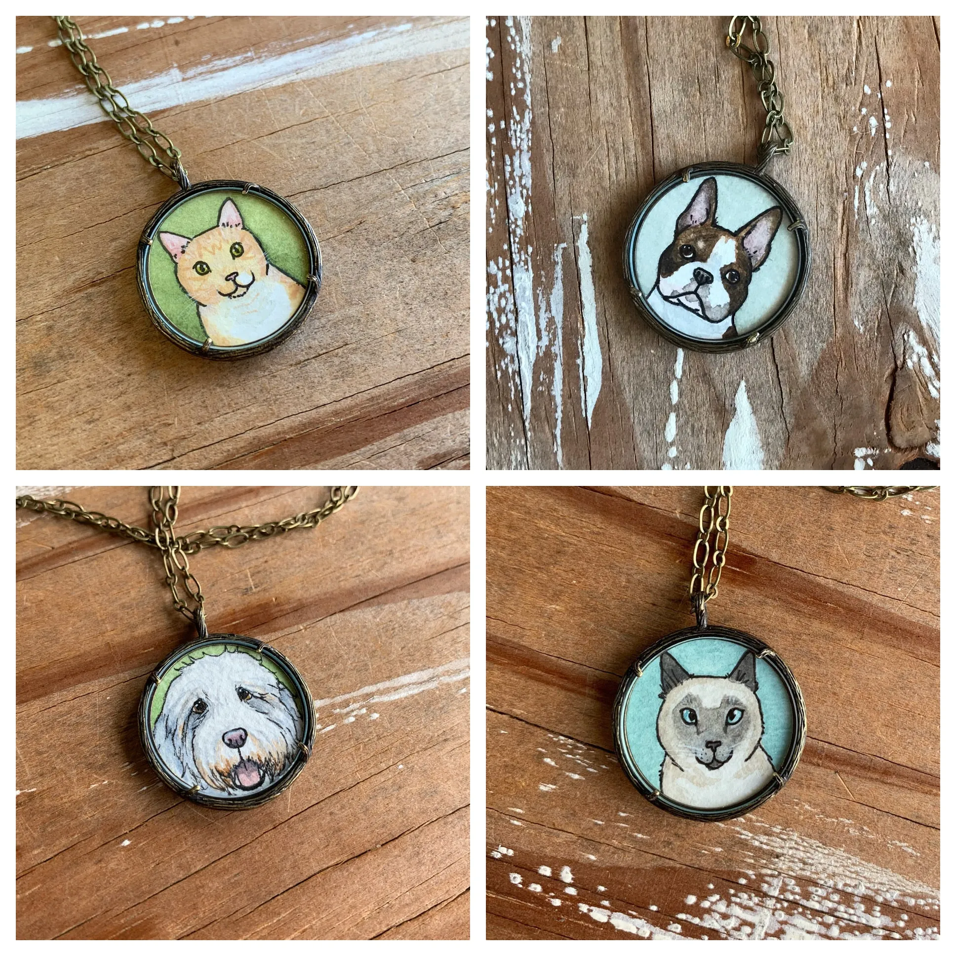 A Custom Pet Portrait Hand Painted Necklace, Original Watercolor Pet Portrait Painting by Heather Kent