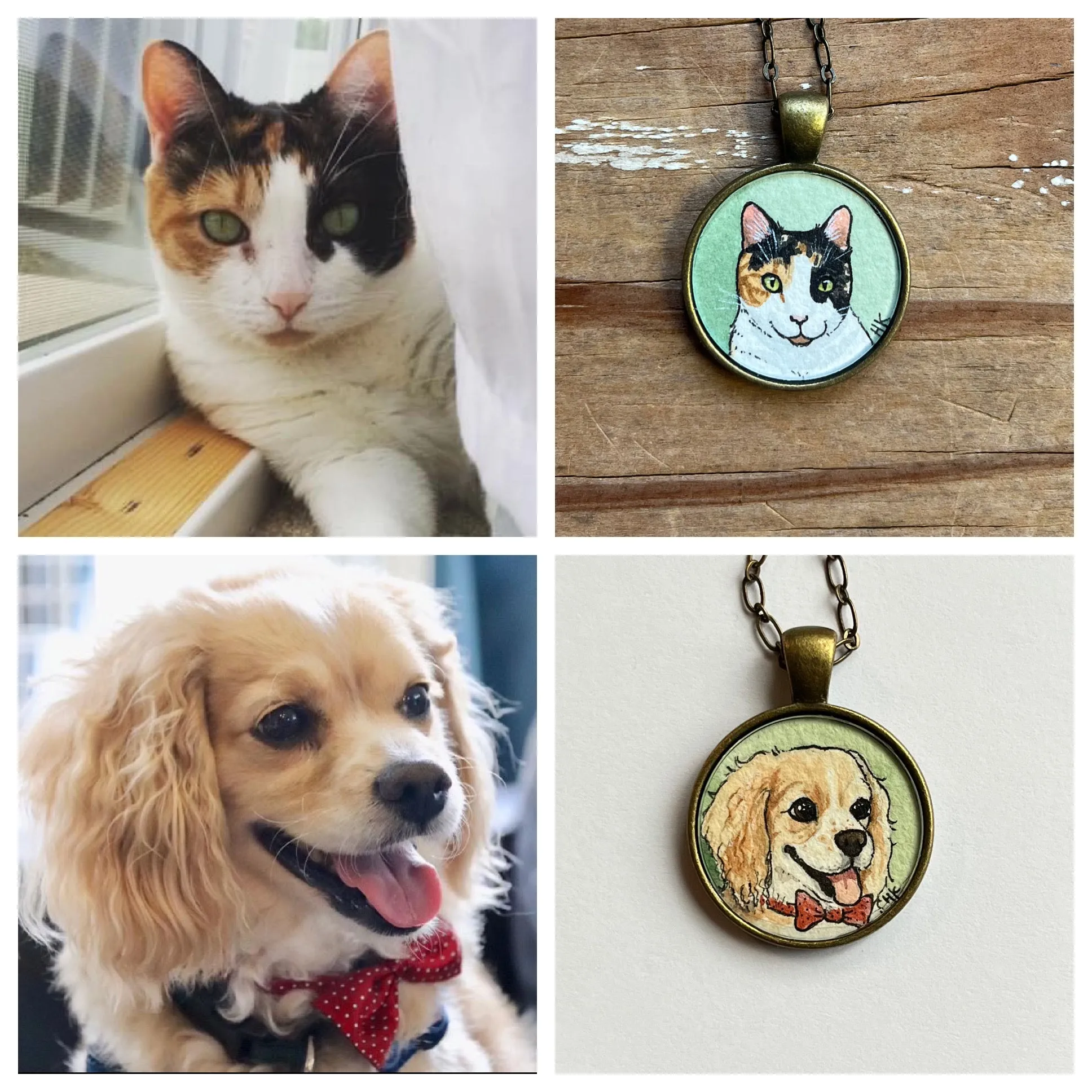 A Custom Pet Portrait Hand Painted Necklace, Original Watercolor Pet Portrait Painting by Heather Kent