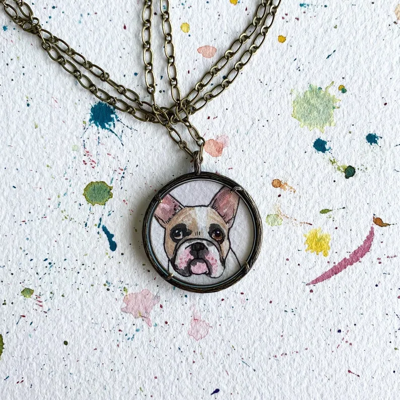 A Custom Pet Portrait Hand Painted Necklace, Original Watercolor Pet Portrait Painting by Heather Kent