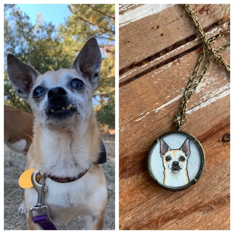 A Custom Pet Portrait Hand Painted Necklace, Original Watercolor Pet Portrait Painting by Heather Kent
