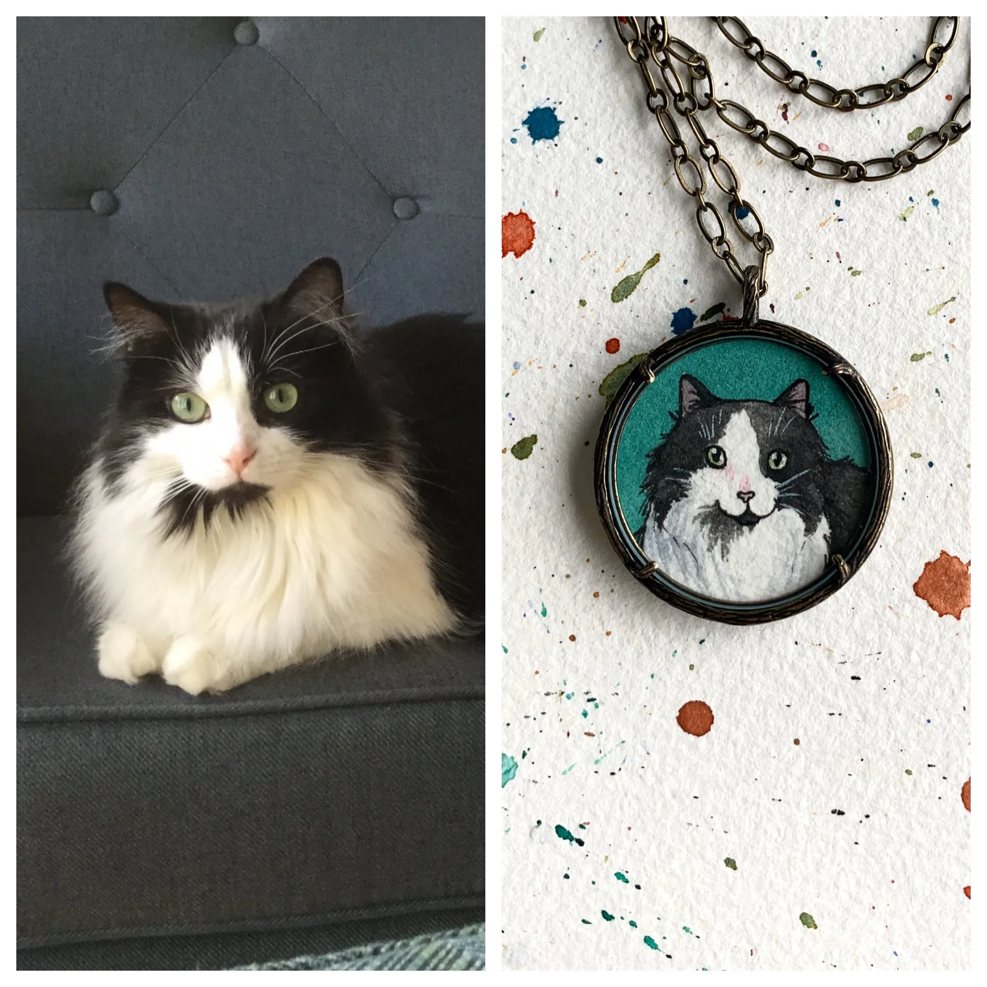 A Custom Pet Portrait Hand Painted Necklace, Original Watercolor Pet Portrait Painting by Heather Kent