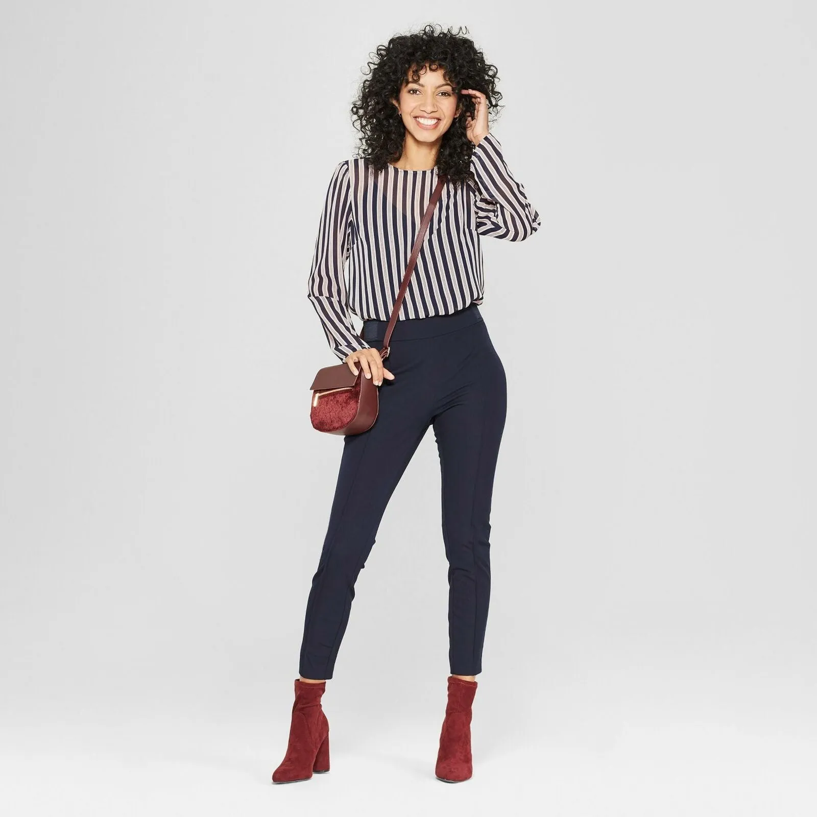 A New Day Women's Striped Long Sleeve Sheer Blouse