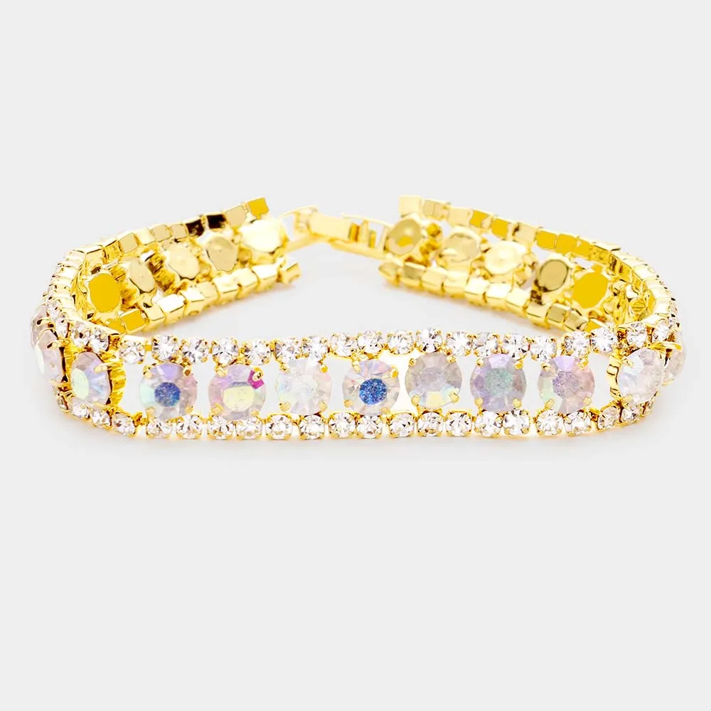 AB Crystal Rhinestone Tennis Bracelet on Gold | 476872
